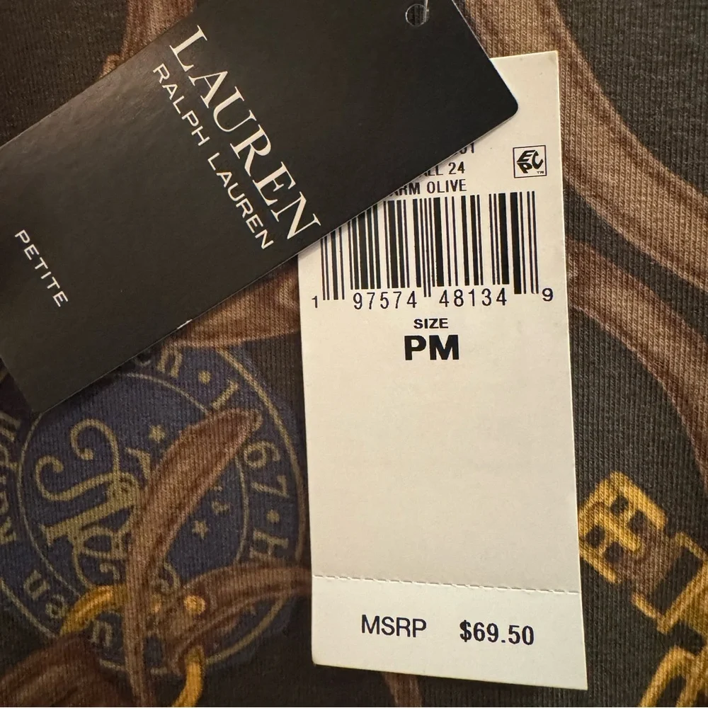 NWT LAUREN RALPH LAUREN Belting-Print Long-Sleeve Cotton Tee Size PM - Picture 6 of 13